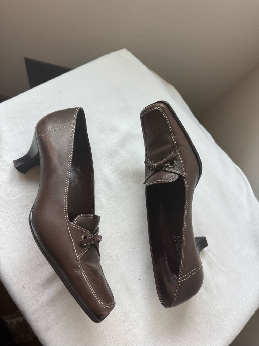 Franco Sarto Brown Leather Y2K Square-Toe Heels 7.5